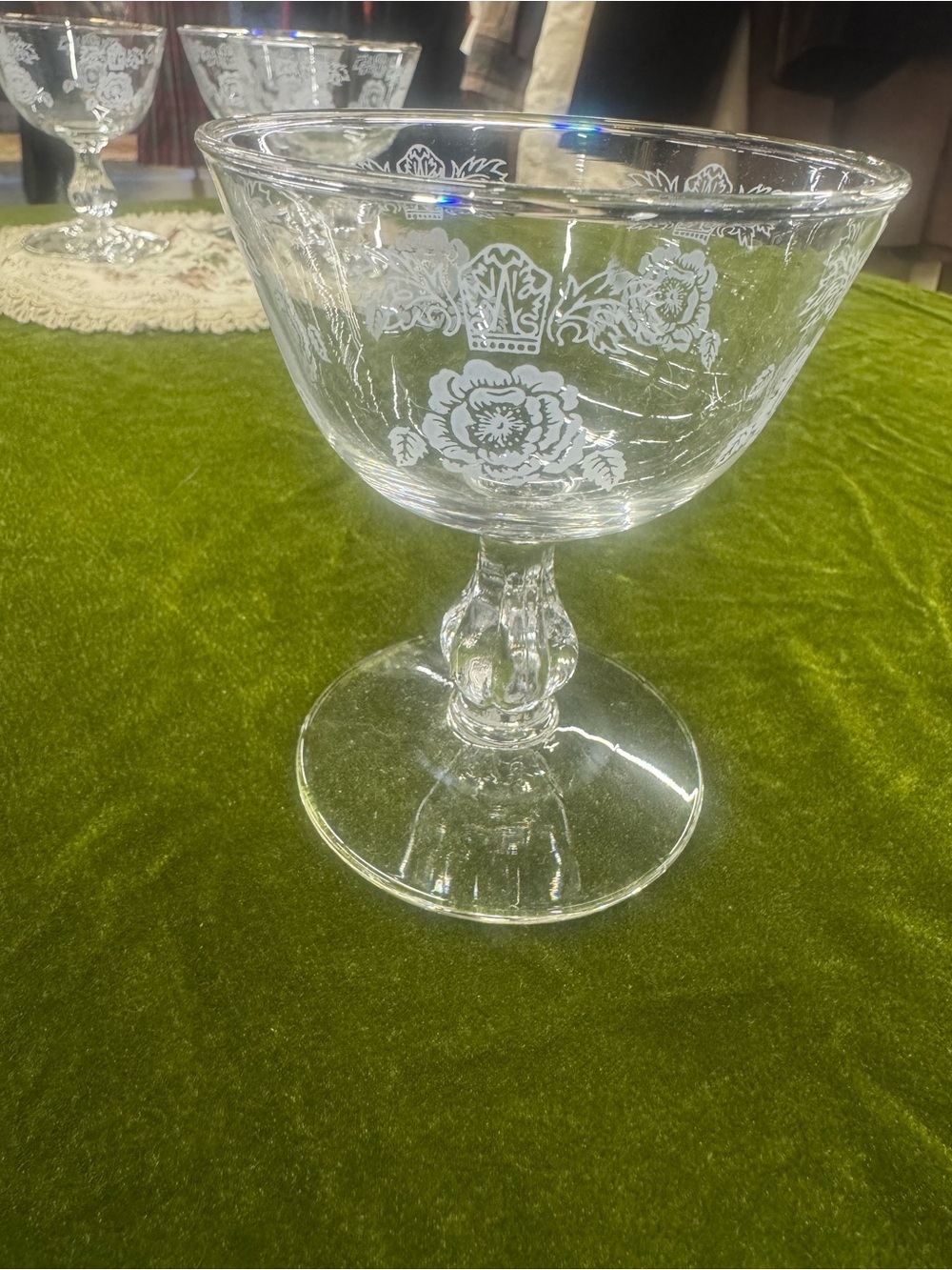 Vintage Etched Glass Dessert Coupe - SET OF 4